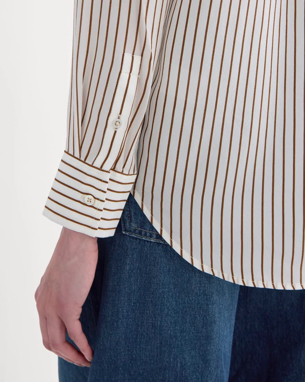 The Must-Have Shirt in Washable Silk | Bone / Toffee Stripe