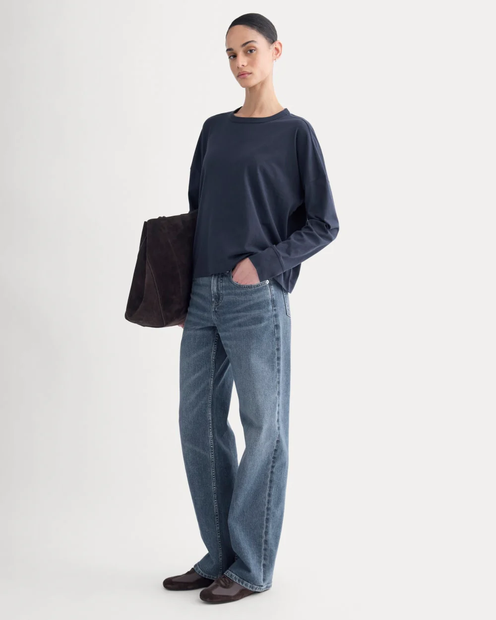 Oversized Boxy Crew in Essential Cotton | Deep Navy