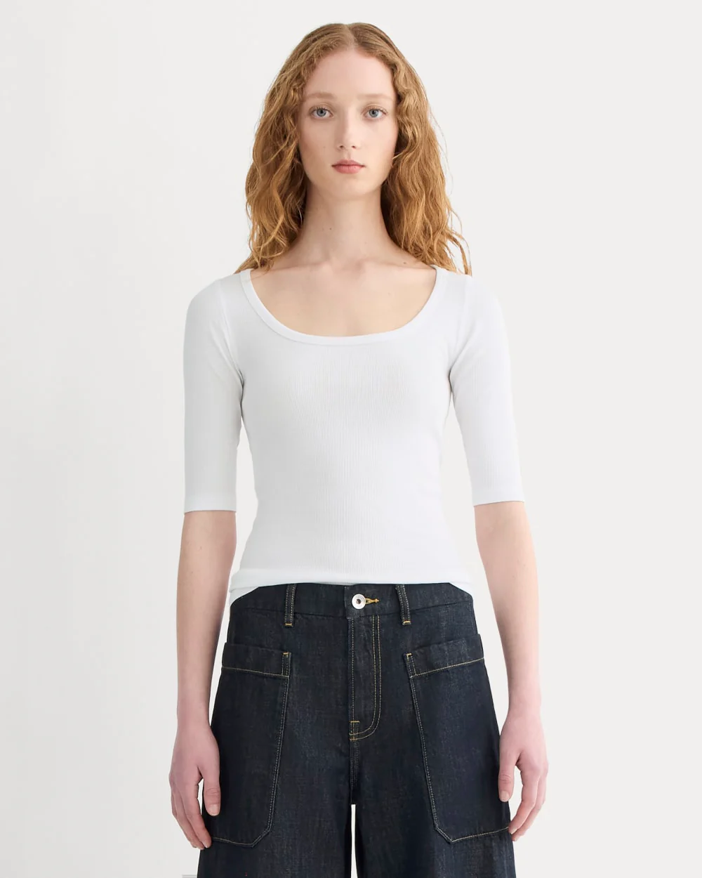 The Luxe Rib Scoop-Neck Tee | White