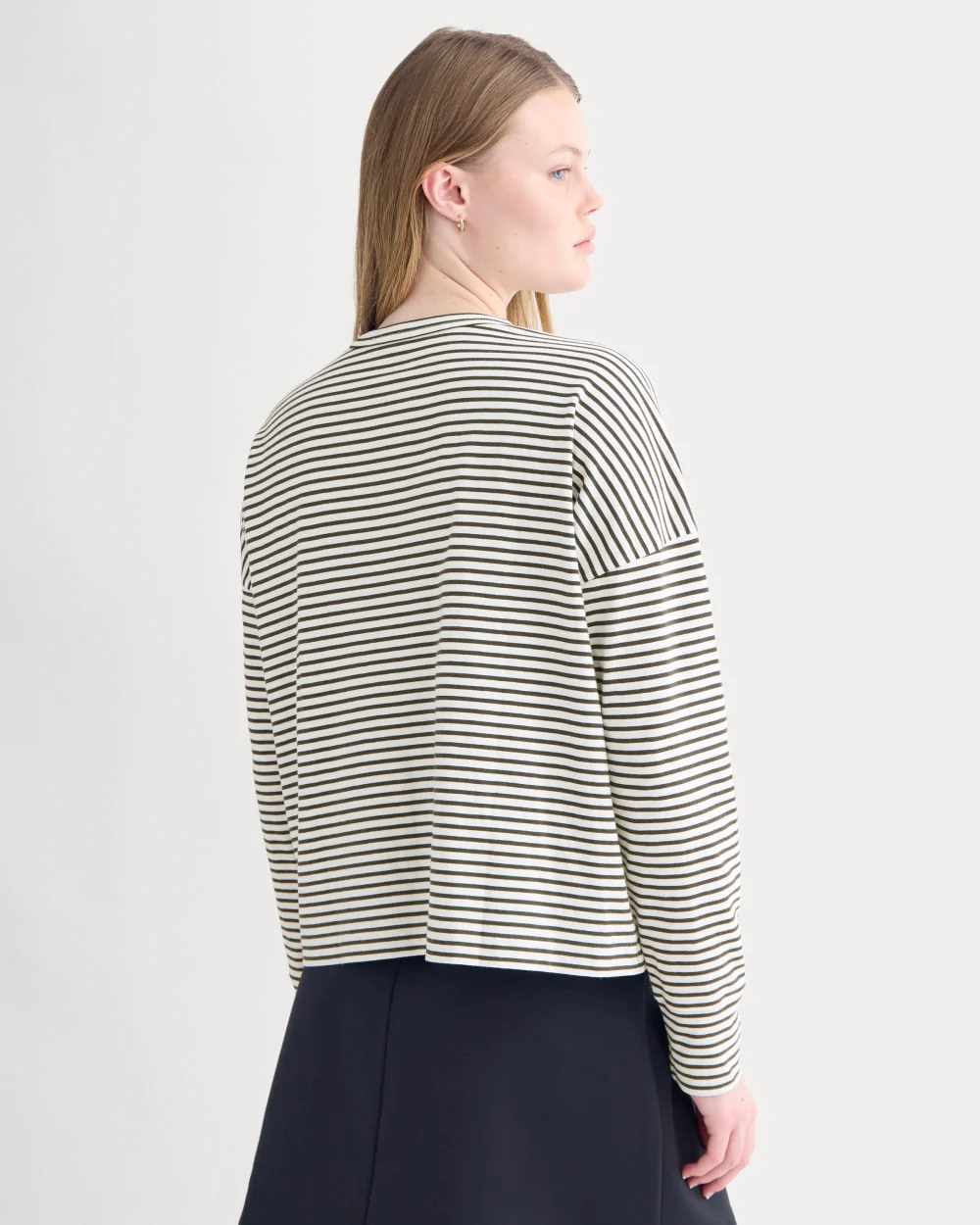 Oversized Boxy Crew in Essential Cotton | Bone / Pirate Black Stripe