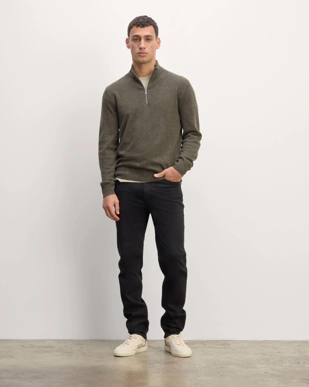 The Quarter-Zip in Cashmere | Heathered Army Green