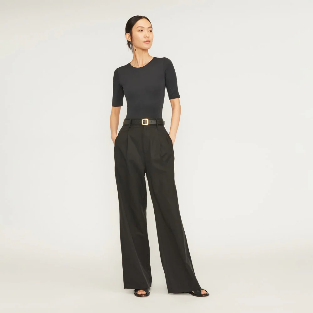 The Short-Sleeve Crew Neck Bodysuit | Black | Thong